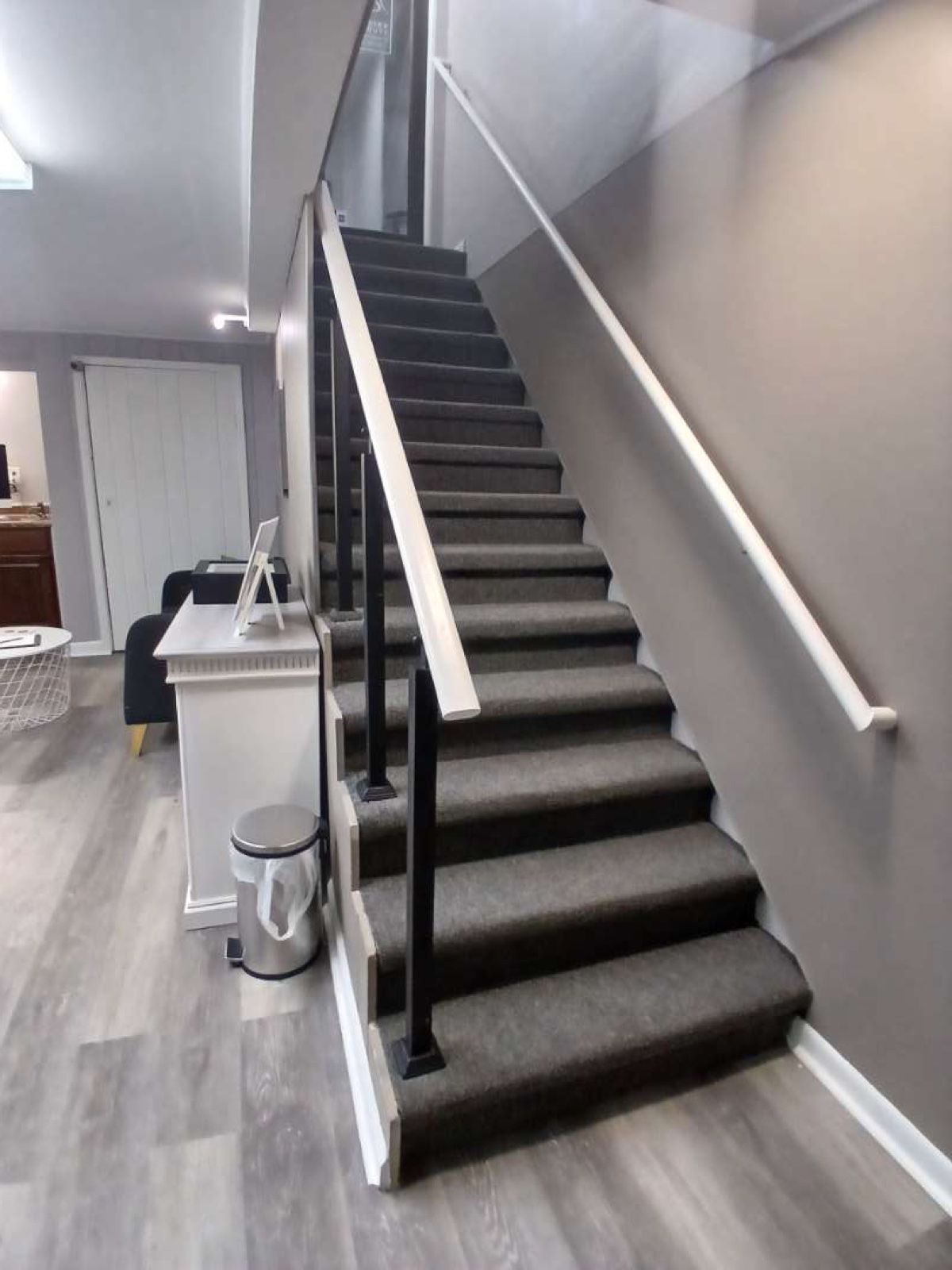 The stairs down to the studio