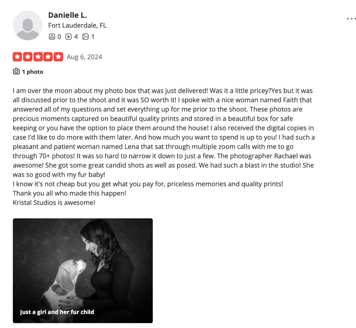 Screenshot of Danielle L.'s review