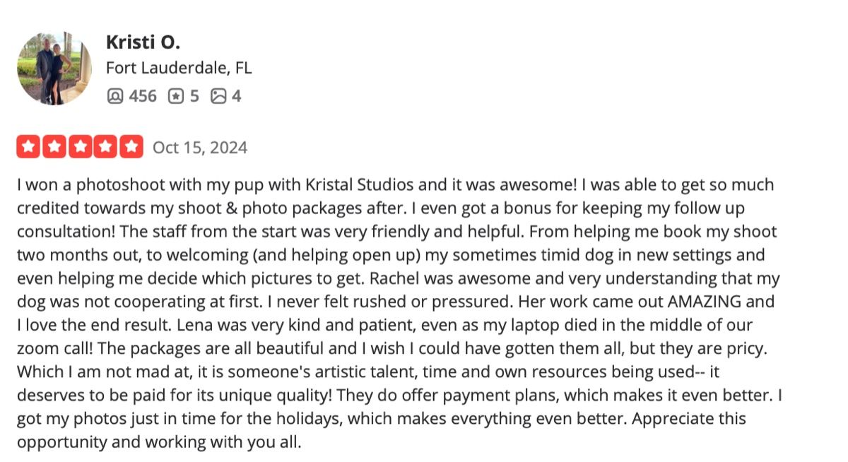 Screenshot of Kristi O.'s review
